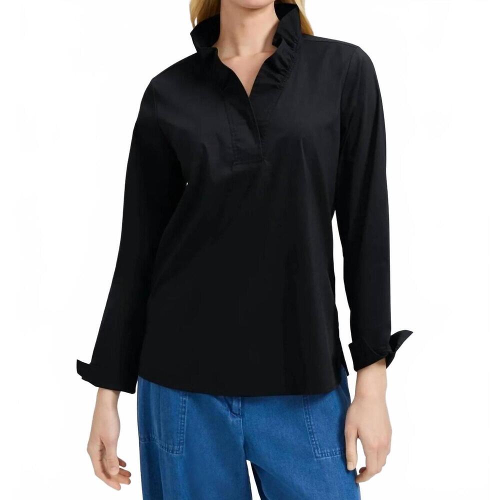 NEW FOXCROFT tammy poplin long sleeve popover shirt in black